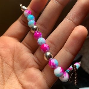 Pink and blue marble bug bracelet made by me